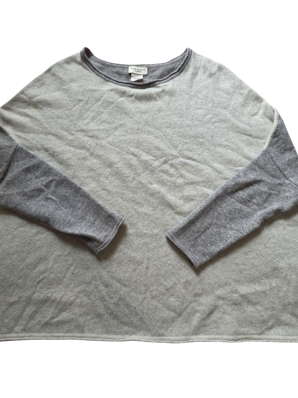 Club Monaco Cashmere Light and Dark Gray Two-Tone Crewneck Sweater